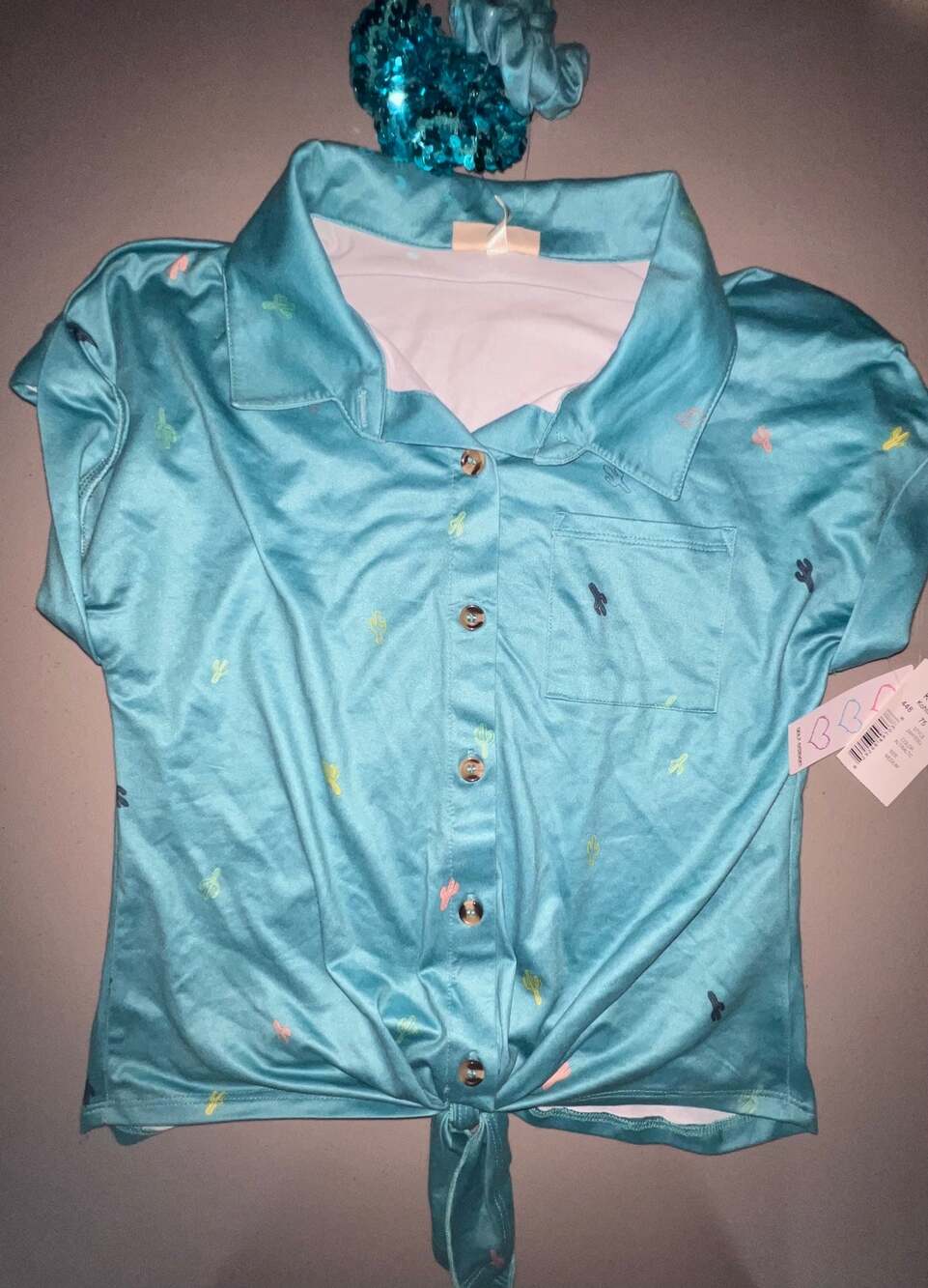 NWT Self Esteem Top + 2 Scrunchies Girls M